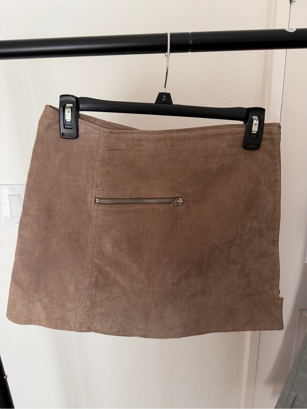 Blank NYC Brown Suede Leather Mini Skirt with Front Zip